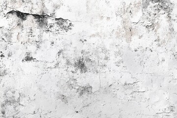 Obraz premium Aged, weathered white plaster wall. Cracked, mottled surface with dark stains and discolorations