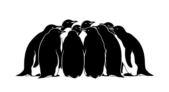 huddle of penguins a bold blackandwhite silhouette for antarctic wildlife and teamwork designs