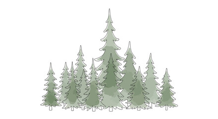 Obraz premium Watercolor illustration of a serene forest, pine trees on white background