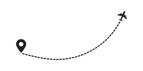 Airplane with dotted line route. flying plane with twisted, curved and straight dashed trace path vector. airplane flying with heart shaped trail. plane symbol with dotted line route. design eps 10