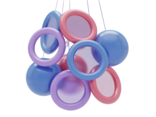 Abstract spherical and toroidal shapes suspended isolated on a transparent background spheres