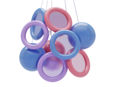 Abstract spherical and toroidal shapes suspended isolated on a transparent background spheres