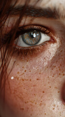 Elegant close-up portrait showcasing vibrant and meticulously applied eye makeup, emphasizing the captivating allure and artistry behind modern cosmetic techniques