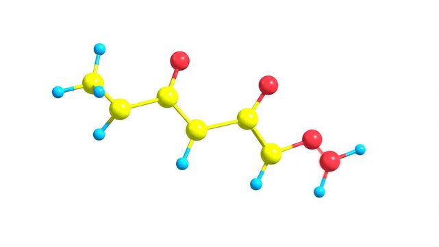 Molecular Ball and Stick Model with Yellow Spheres and Red Accents on White Background Chemical Structure and Scientific Visualization