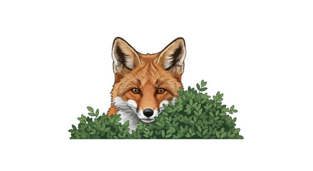Fototapeta premium red fox peeking from bush captivating wildlife illustration for nature eco and wildlife conservation projects