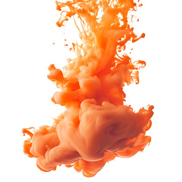 Orange Ink Drop in Water on Transparent Background