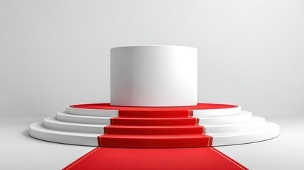 Obraz premium White podium and red carpet display on white background for product. Showcase your brand with this elegant awards ceremony presentation.