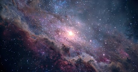 Fototapeta premium Cosmic nebula tapestry. Vast expanse of space, swirling clouds of gas and dust, vibrant colors, a central star, and countless stars scattered throughout