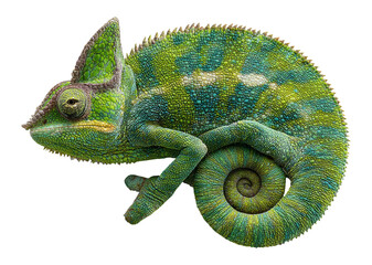 Naklejka premium Colorful Chameleon with Curled Tail Isolated on Transparent Background