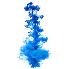 Blue Ink Drop in Water on Transparent Background