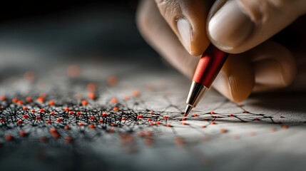 Connecting data points with a red pen on a graph