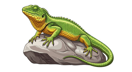 Obraz premium serene green lizard basking on rock perfect for nature reptile and wildlife projects needing a calm peaceful atmosphere