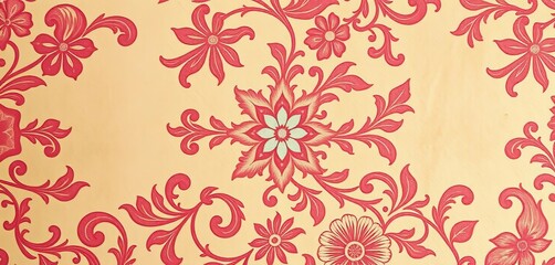 Obraz premium Intricate swirling floral damask, muted pastel hues, aged texture, delicate, print