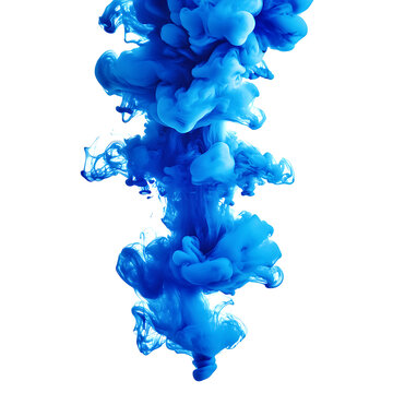 Blue Ink Drop in Water on Transparent Background