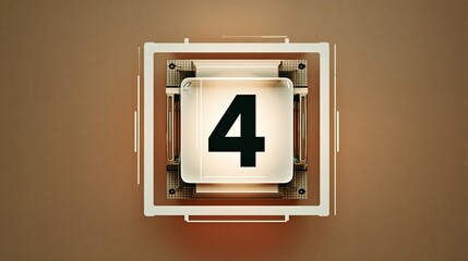 Illuminated square display, number four, in light beige/brown box with white outline
