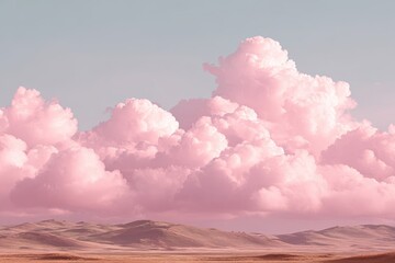 Pastel pink clouds over a tan landscape