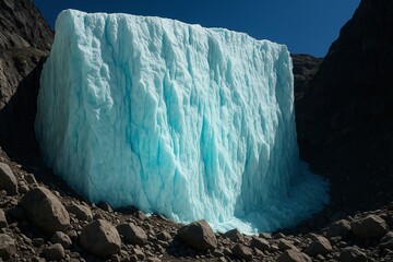 Majestic blue ice wall in a rocky mountain landscape