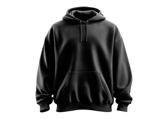 Black Long Sleeve Hoodie Standing in Front View on Transparent Background