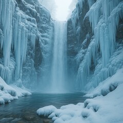 Majestic Frozen Waterfall in a Winter Wonderland Landscape
