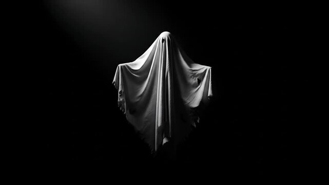 A mysterious and spooky ghost floating in darkness. 