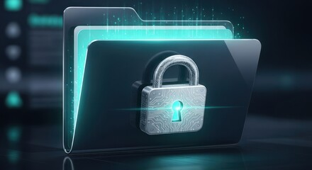 Secure Digital Folder with Circuit Padlock: Cyber Security Concept