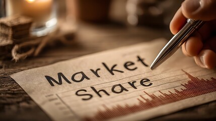 Hand placing paper graph with market share data on table