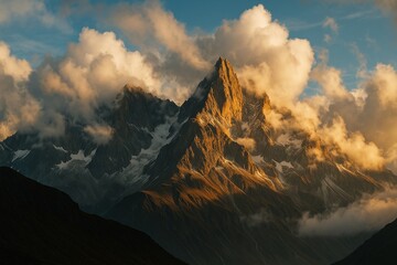 Majestic Mountain Peak Bathed in Golden Hour Light