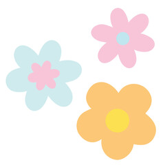 Pastel flower illustrations for floral print, spring, summer, nature, garden, plants, tree, blossom, blooming, fabric print, sticker, picnic, park, outdoor, house yard, environment, cute patch, icon	
