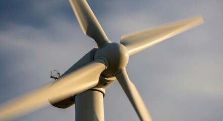 Close-up of a Wind Turbine Blade in Motion Against Cloudy Sky