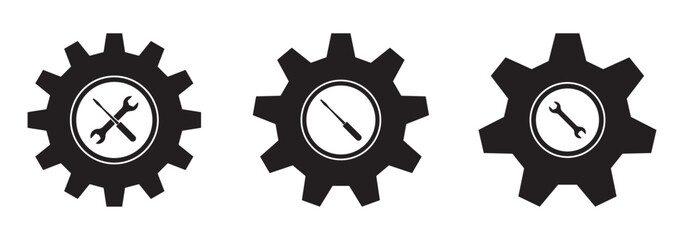 Gear set. Cog wheel icon. Black gear wheel icons on white background. Mechanics symbol. Setting gears icon. A set of gears. Silhouette of black gear icons. Vector illustration eps 10