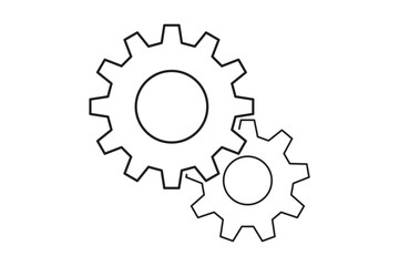 Gear in one line art style. Gear drawing with editable black stroke on white background. Outline gears vector. Setting, cogwheel, gear icon element set. Gears shapes line icons. Vector illustration.