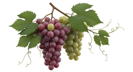 High-quality 3D grapes illustration with lush leaves, isolated on transparent background (PNG) © Dissanayaka