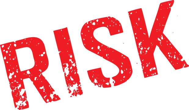Red RISK Text on White Background Angled Word Art with Texture and Wear