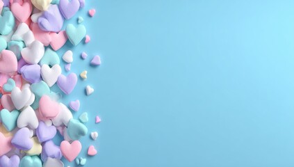 Pastel hearts cascade on light blue background