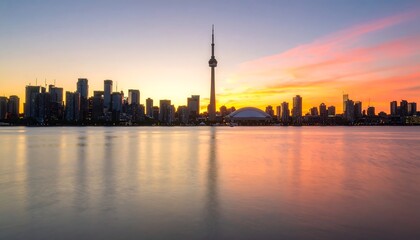 Fototapeta premium Toronto skyline at sunset over water