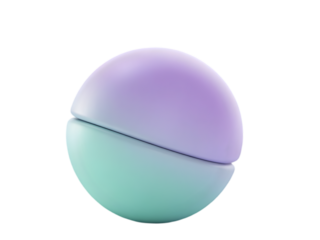 Pastel sphere divided into two halves isolated on a transparent background purple teal