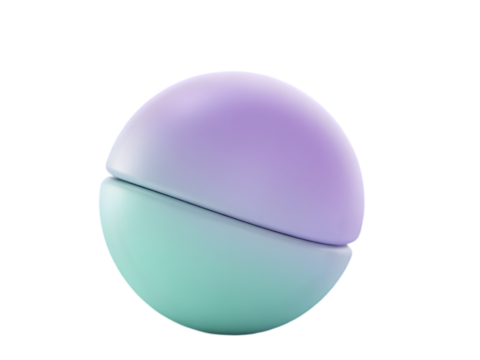 Pastel sphere divided into two halves isolated on a transparent background purple teal