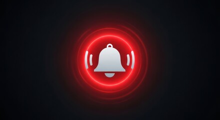 Glowing Red Neon Ring with Silver Bell Notification Icon