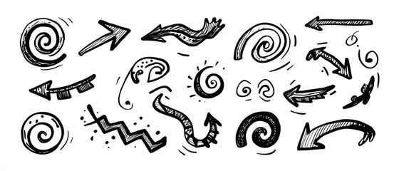 Hand-drawn collection of decorative arrows and swirls (1)