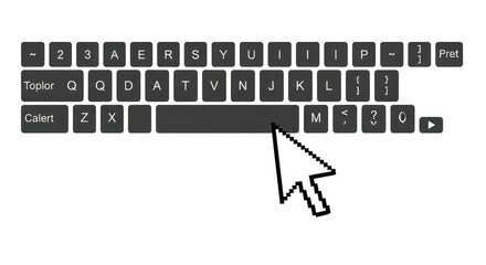 Computer Keyboard with Pixelated Cursor Over Key M