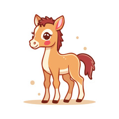 Adorable cartoon illustration of a cute baby horse with a friendly expression, standing proudly.