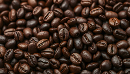 Obraz premium Close up of roasted coffee beans background, detailed. White tone