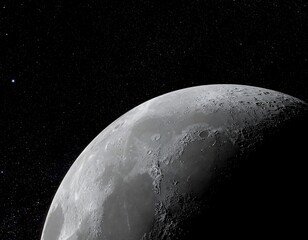 Close-up moon, starry night sky