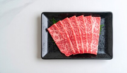 Wagyu Beef Slices on Black Plate A Culinary Delight - Minimalist Japanese cuisine