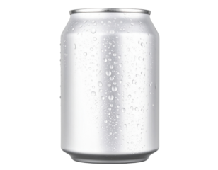 White Beverage Can with Cold Water Droplets, isolated on transparent background