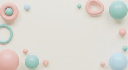 Abstract 3D geometric background with pastel pink and blue shapes. Minimalist modern banner with empty copy space for presentation or website design.