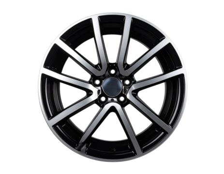 Stylish Black and Silver Automotive Alloy Rim, isolated on transparent background