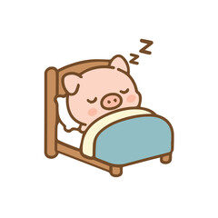 Cute pig sleeping soundly in a small bed, dreaming peacefully.