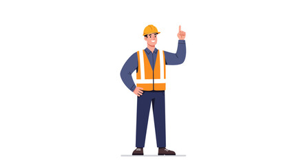 Happy Construction Worker Pointing Up