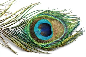 Fototapeta premium Close-up peacock feather, vibrant colors, intricate pattern